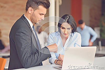 Group Young Coworkers Making Great Business Decisions. Creative Team Discussion Corporate Work Concept Modern Office. Stock Photo