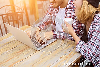 Group of young hipster sitting in a cafe,Young cheerful friends having fun while take time together, Holiday freedom enjoy Stock Photo