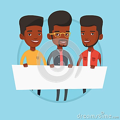 Group of young men holding white blank board. Vector Illustration
