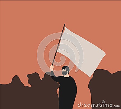 Group of young men and women holding blank signs in, banners flags protesting Demonstration, revolution, protest. Vector Illustration
