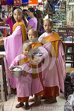 Burmese Nuns - Bogyoke Market - Yangon - Myanmar Editorial Stock Photo