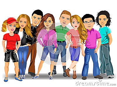 Group of young people, boys and girls Vector Illustration