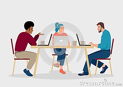 Group of young people in casual wear working together Vector Illustration