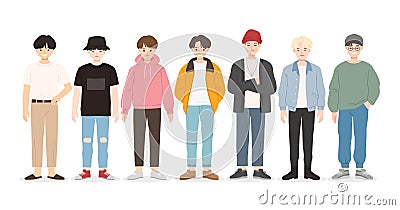 Group of Happy teenager in casual clothes. Vector Illustration