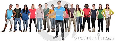 Group of young people friends welcome inviting invitation standing isolated Stock Photo