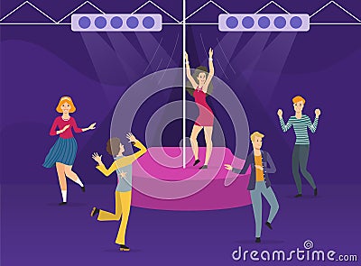 Group of young people partying dancing at a disco Vector Illustration