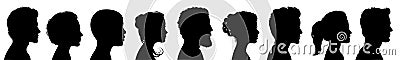 Group young people. Profile silhouette faces boys and girls set â€“ for stock Stock Photo