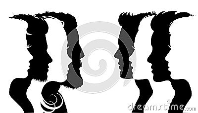 Group young people. Profile silhouette faces to faces boys and girls set. Abstract people and crowd, meeting or party Vector Illustration