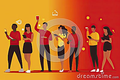 Group young people using mobile smartphone outdoor - Millennial generation having fun with new trends Stock Photo