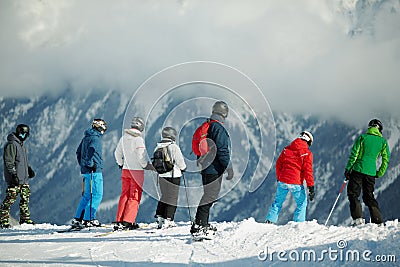 Group of young skiers Stock Photo