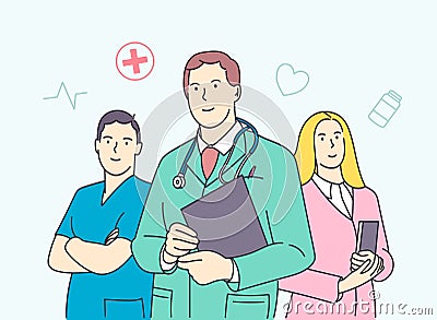 Healthcare, medicine, team, leadership concept. Flat vector illustration Vector Illustration