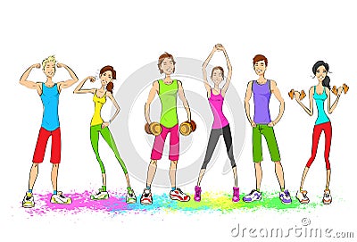 Group of young sport people, colorful clothes man Vector Illustration