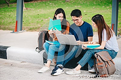 A group of young or teen asian student in university Stock Photo