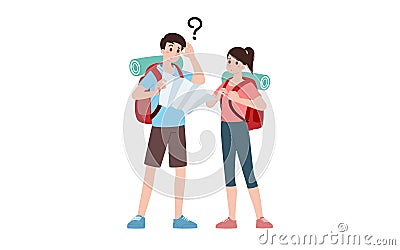 Group of young tourist characters. Traveling tourists with travel backpack going on vacation trip after covid-19 virus was Vector Illustration