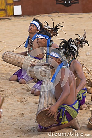 A group of young tribal boys of Nagaland playing their folk musical instruments Editorial Stock Photo