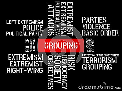 GROUPING - DISARRANGEMENT - image with words associated with the topic EXTREMISM, word, image, illustration Cartoon Illustration