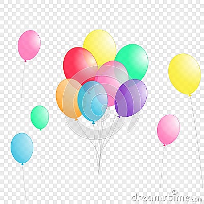 Groups of colorful helium balloons isolated on transparent background Stock Photo