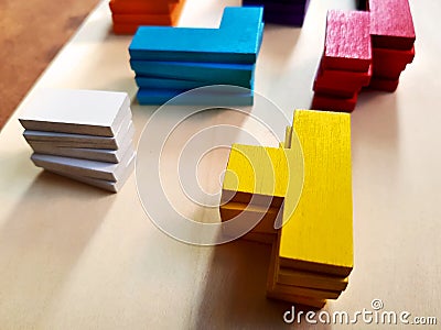 Groups of Colorful Stacked Wooden Blocks Toy Stock Photo