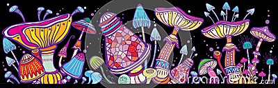 Groups of decorative mushrooms Vector Illustration