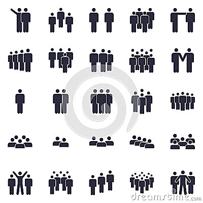 Groups of persons icon. Business team person, office teamwork people symbol and work group isolated silhouette icons Vector Illustration