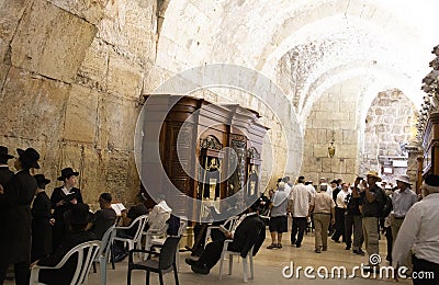 Religious Jews and tourists at the Western Wall Editorial Stock Photo