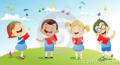 Groups of school children singing in choir Vector Illustration