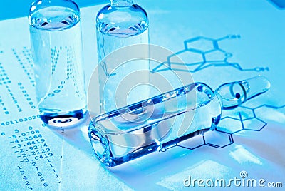 Vaccine and structural formula Stock Photo