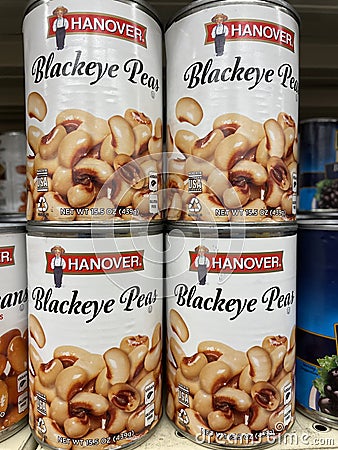 grocery store hanover canned blackeye peas stacked Editorial Stock Photo