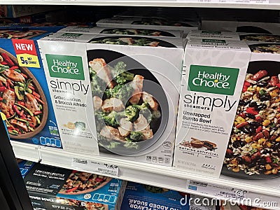 Grocery store Healthy Choice frozen dinner looking down Editorial Stock Photo