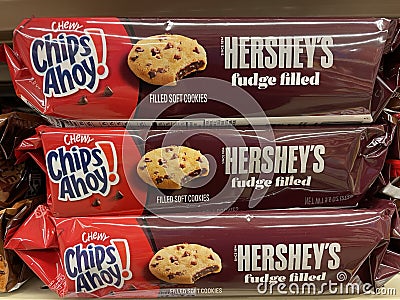 Grocery store nabisco Chips Ahoy cookies Hersheys fudge Editorial Stock Photo