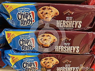 Grocery store nabisco Chips Ahoy cookies with Hersheys Editorial Stock Photo