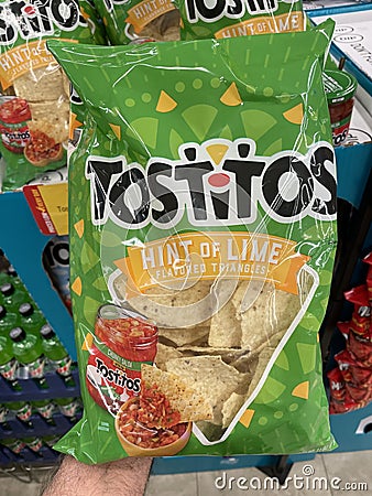 Grocery store Tostitos corn chips hint of lime Editorial Stock Photo