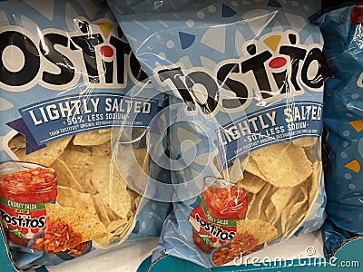 Grocery store Tostitos corn chips lightly salted Editorial Stock Photo