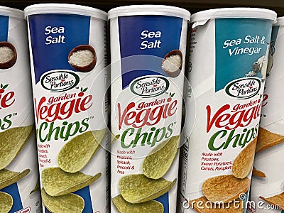 Grocery store Veggie Chips canister Sea Salt Editorial Stock Photo