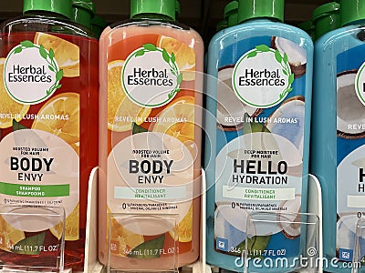 Hair Care products on a retail store shelf Herbal Essences variety Editorial Stock Photo