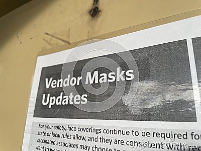 Retail store retail vendor covid face mask sign Editorial Stock Photo