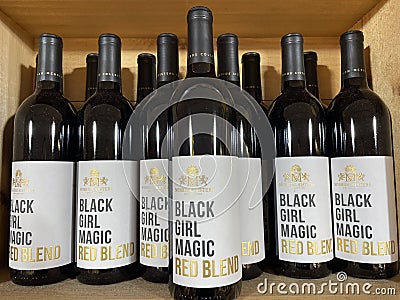 Retail store shelf Wine Black Girl Magic in a bottle many Editorial Stock Photo