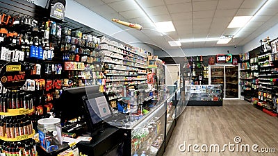 retail strip mall sidewalk smoke shop interior Editorial Stock Photo