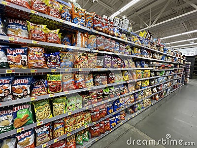 Walmart grocery store chip section wide view side Editorial Stock Photo