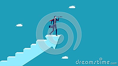 Grow forward. Businessman binoculars on a growing arrow Vector Illustration