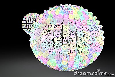Grow neon 3D rendering. CGI typography, made up from number char Stock Photo