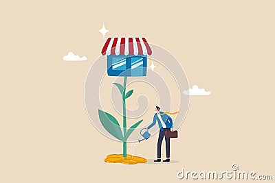 Grow your shop and earn more profit, expand store front or grow small business, marketing to promote shop increase revenue concept Vector Illustration