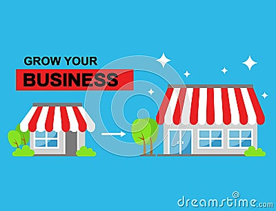 Growing business or store from small to bigger as success sign illustration Vector Illustration