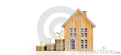 Growing coins house on stack coins. Concept of Investment propert Stock Photo