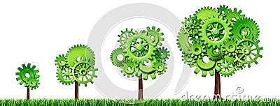 Growing economy symbol with trees and gears Stock Photo