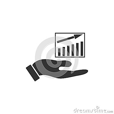Growing graph holding by hand icon flat Vector Illustration