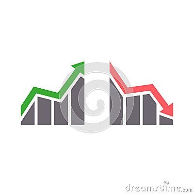 Growing graph icon, graph down, reduce progress illustration, vector bar chart set, Flat icon isolated on white background Vector Illustration