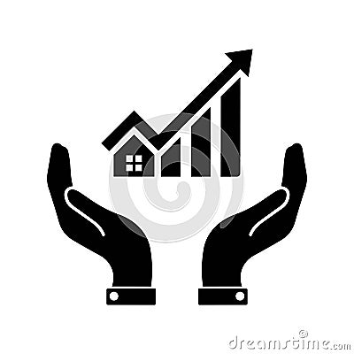 Growing graph icon. Infographic in hand. Vector icon isolated on white background Vector Illustration