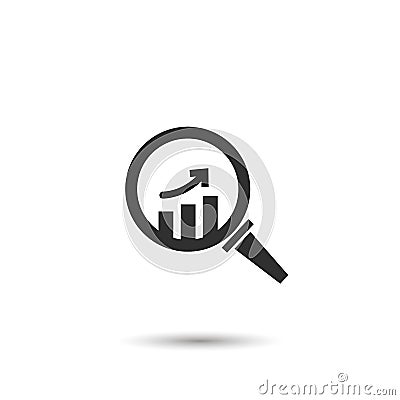 growing graph icon. magnifying glass, up arrow. vector flat symbol isolated on white Cartoon Illustration