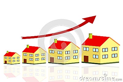 Growing home sale graph, growth in real estate prices, houseing price go up Stock Photo